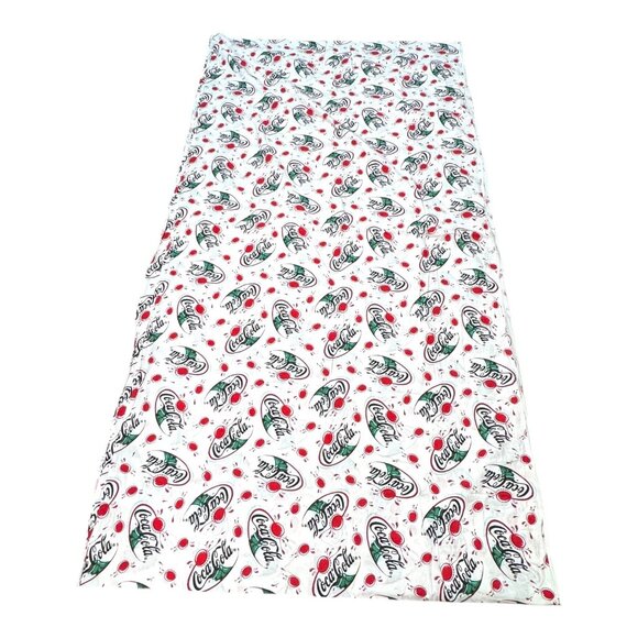 Vintage Coca Cola Fabric With Classic Logo Print White Red Green Retro 2.25 Yds - Picture 3 of 4